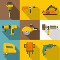Electric tools icons set, flat style Royalty Free Stock Photo