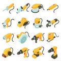 Electric tools icons set, isometric cartoon style Royalty Free Stock Photo