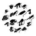 Electric tools icons set, simple isometric style
