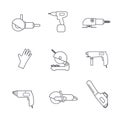 Electric tools vector icon set. Line icons