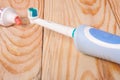 Electric Toothbrush on a light wooden background Royalty Free Stock Photo