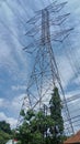 Electric tower above the clouds Royalty Free Stock Photo