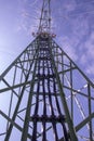 Electric tower from below on a clear day Royalty Free Stock Photo