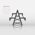 Electric tower icon in flat style. Power station vector illustration on white isolated background. High voltage sign business Royalty Free Stock Photo