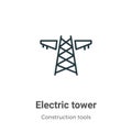 Electric tower outline vector icon. Thin line black electric tower icon, flat vector simple element illustration from editable Royalty Free Stock Photo