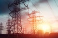 Electric tower sunset. Generate Ai Royalty Free Stock Photo