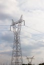 Electric tower support of electric power transmission lines Royalty Free Stock Photo