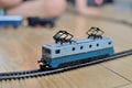 Electric toy train on railroad Royalty Free Stock Photo