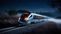 Electric train in China speeding at night, lights cutting through the darkness Royalty Free Stock Photo