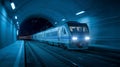 Electric train in China speeding at night, lights cutting through the darkness Royalty Free Stock Photo