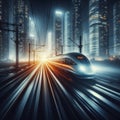 Electric train in China speeding at night, lights cutting through the darkness Royalty Free Stock Photo
