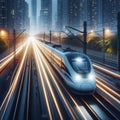 Electric train in China speeding at night, lights cutting through the darkness Royalty Free Stock Photo