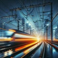 Electric train in China speeding at night, lights cutting through the darkness Royalty Free Stock Photo