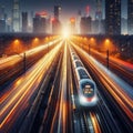 Electric train in China speeding at night, lights cutting through the darkness Royalty Free Stock Photo