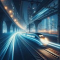 Electric train in China speeding at night, lights cutting through the darkness Royalty Free Stock Photo