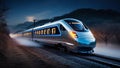 Electric train in China speeding at night, lights cutting through the darkness Royalty Free Stock Photo