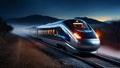 Electric train in China speeding at night, lights cutting through the darkness Royalty Free Stock Photo