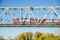 The electric train crosses the Ob river. Transsiberian railway