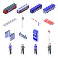 Electric train driver icons set, isometric style Royalty Free Stock Photo