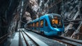 Electric Train Emerging from a Mountain Tunnel. Generative ai