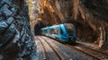 Electric Train Emerging from a Mountain Tunnel. Generative ai