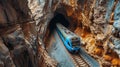 Electric Train Emerging from a Mountain Tunnel. Generative ai