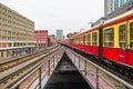 Electric train infrastructure near Alexanderplatz in Berlin Royalty Free Stock Photo