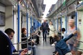 electric train Moscow. in the new car without partitions of the Moscow metro Royalty Free Stock Photo