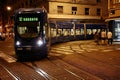 Electric Tram at Night in Zagreb, Croatia