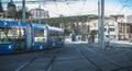 Electric tramway passing the Corum, a convention center and Opera Berlioz in Montpellier, France