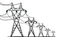 Electric transmission lines - vector black silhouettes on white