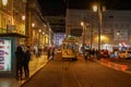 electric transport that runs on rails in the city of Lisbon at night