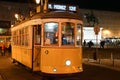 electric transport that runs on rails in the city of Lisbon at night