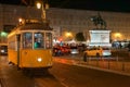 electric transport that runs on rails in the city of Lisbon at night