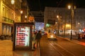 electric transport that runs on rails in the city of Lisbon at night