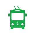 Electric Trolleybus Silhouette Green Icon. Eco Trolley Bus in Front View Glyph Pictogram. Stop Station Sign for Ecology