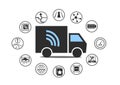 Electric truck symbol with power plug and various icons.