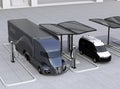 Electric truck and van charging at charging station powered by solar panel system