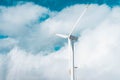 Electric Turbine Windmill on a blue sky. Closeup image of turbines blades Royalty Free Stock Photo