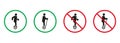 Electric Unicycle Hoverboard Gyroscooter Red and Green Signs. Gyro Scooter, Monowheel Silhouette Icons Set. Allowed and Royalty Free Stock Photo