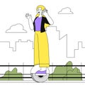 Electric unicycle woman vector linear