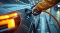 Electric Vehicle Charging at Dusk - Eco-Friendly Transportation Trend Royalty Free Stock Photo
