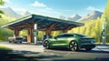 Electric vehicle charging at a solar-powered station Royalty Free Stock Photo