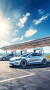 Electric vehicle charging at a solar-powered station Royalty Free Stock Photo