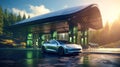 Electric vehicle charging at a solar-powered station Royalty Free Stock Photo