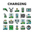 electric vehicle charging station icons set vector Royalty Free Stock Photo