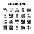 electric vehicle charging station icons set vector