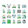 electric vehicle charging station icons set vector Royalty Free Stock Photo