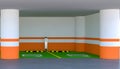 Electric vehicle charging zone in an underground carpark. EV car parking lot 3d render