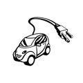 Electric Vehicle or Green Car with Plug Coming Out Retro Black and White